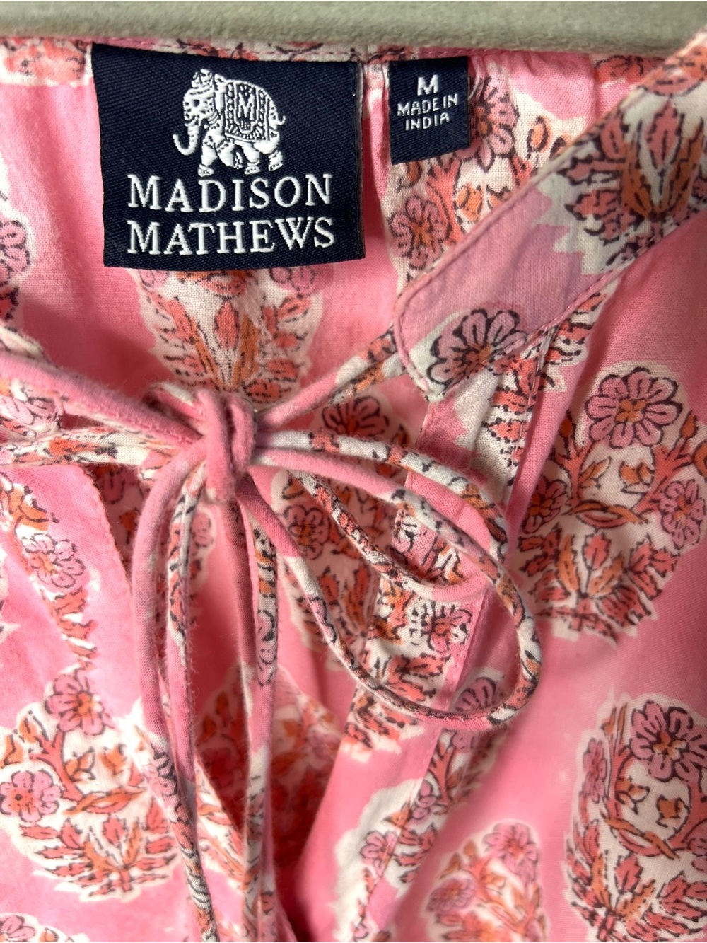 Madison Mathews Pink Tassel Tie 3/4 Sleeve Peasant Top SZ M EUC - Picture 2 of 8